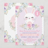 Cute Bunny 1st Birthday Spring Floral Rabbit Party Kaart (Voorkant / Achterkant)