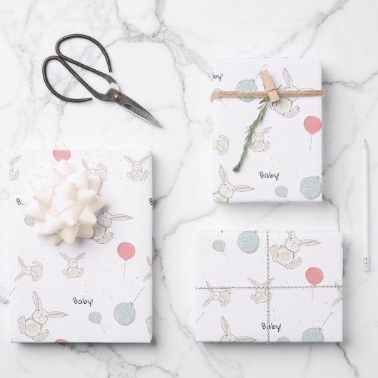Cute Bunny and Balloons Baby Inpakpapier Vel (Voorkant)