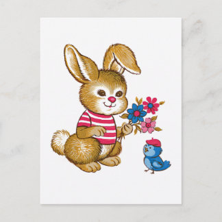 Cute Bunny and Bluebird Briefkaart