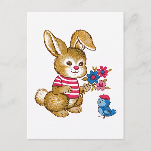 Cute Bunny and Bluebird Briefkaart (Voorkant)