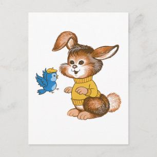 Cute Bunny and Bluebird Briefkaart