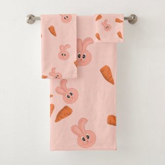 Cute Bunny and Carrot Pattern Bad Handdoek