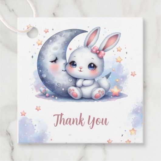 cute bunny and crescent moon bedankjes labels (Voorkant)