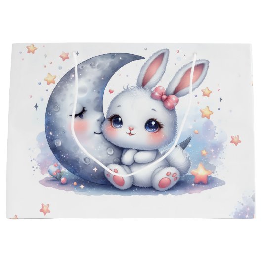 cute bunny and crescent moon groot cadeauzakje (Voorkant)
