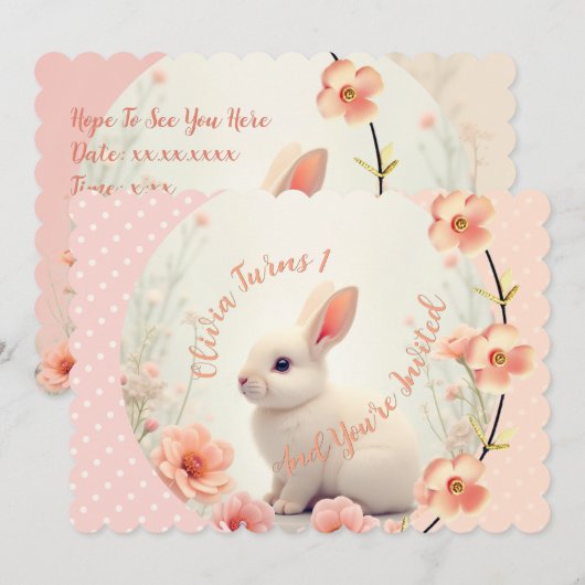 Cute Bunny And Floral Kaart (Voorkant / Achterkant)