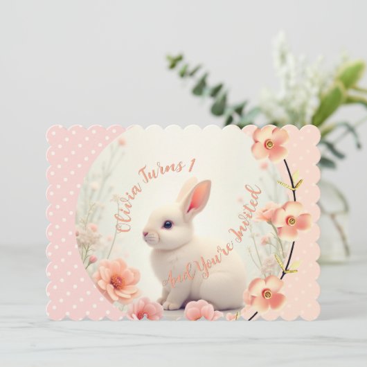 Cute Bunny And Floral Kaart (Staand voorkant)