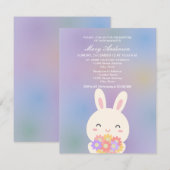 Cute Bunny and Flowers Baby Christening Baptism Kaart (Voorkant / Achterkant)