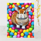 Cute Bunny and Jellybeans Happy Easter Greeting Kaart (Gele Bloem)