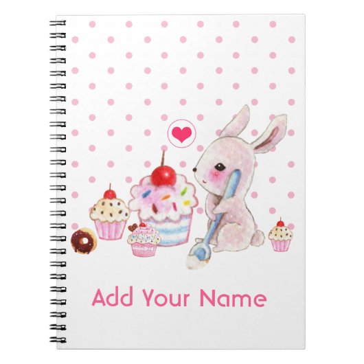 Cute bunny and kawaii cupcakes - Gepersonaliseerd Notitieboek (Voorkant)