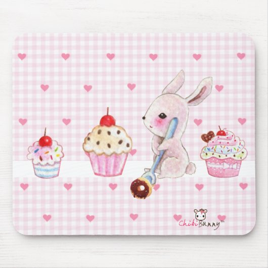 Cute bunny and kawaii cupcakes muismat (Voorkant)