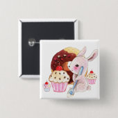 Cute bunny and kawaii cupcakes vierkante button 5,1 cm (Voorkant /achterkant)