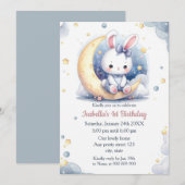cute bunny and lovely moon birthday kaart (Voorkant / Achterkant)