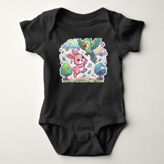 Cute Bunny and Parrot Kids T-Shirt | Kawaii Animal