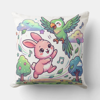 Cute Bunny and Parrot Playing Sticker |  Kussen