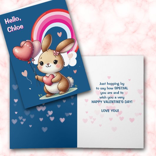 Cute Bunny and Rainbow Valentine Card Feestdagen Kaart