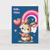 Cute Bunny and Rainbow Valentine Card Feestdagen Kaart (Voorkant)