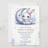 cute bunny and the crescent moon birthday kaart (Voorkant)