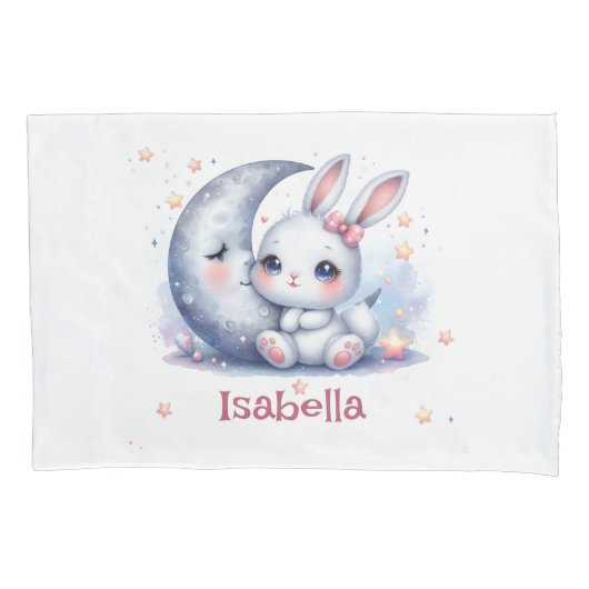 cute bunny and the crescent moon kids kussensloop (Voorkant)