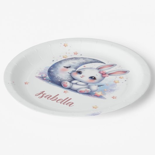 cute bunny and the moon birthday papieren bordje (Gekanteld)