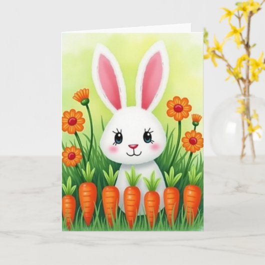 Cute Bunny And Veggies Card Kaart (Gele Bloem)