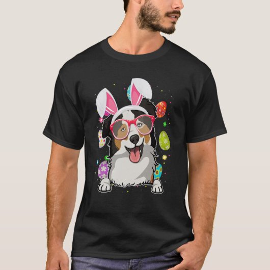 Cute Bunny Australian Shepherd Dog Face Easter Egg T-shirt (Voorkant)