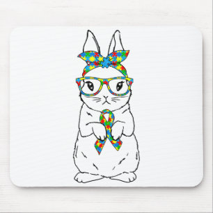 Cute Bunny Autisme Bewustzijn Bril Paas Konijn R Muismat