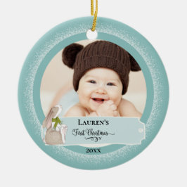 Cute Bunny Baby Foto voor eerste kerstdag Keramisch Ornament