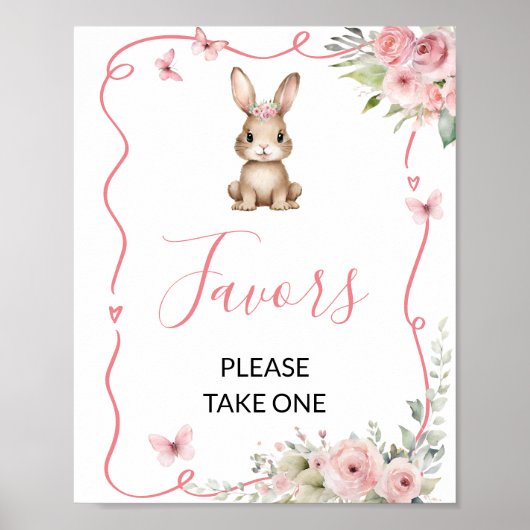 Cute Bunny Baby Shower Girl Favors Poster (Voorkant)