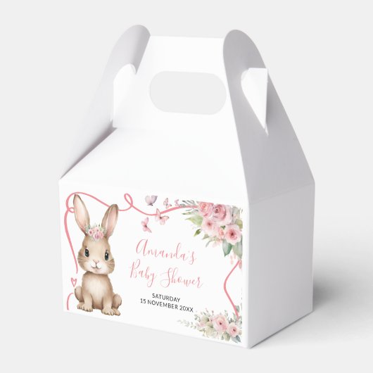 Cute Bunny Baby Shower Girl Pink Floral Bedankdoosjes (Voorkant Zijde)