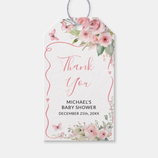 Cute Bunny Baby Shower Girl Pink Floral Cadeaulabel (Voorkant)