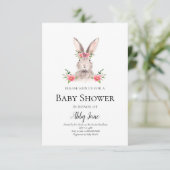 Cute Bunny Baby shower Invitation Girl Kaart (Staand voorkant)