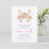 Cute Bunny Baby shower Invitation Girl Paars Kaart (Staand voorkant)
