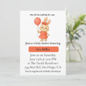 Cute Bunny Baby Shower Invitation | Pink Floral De Kaart (Staand voorkant)