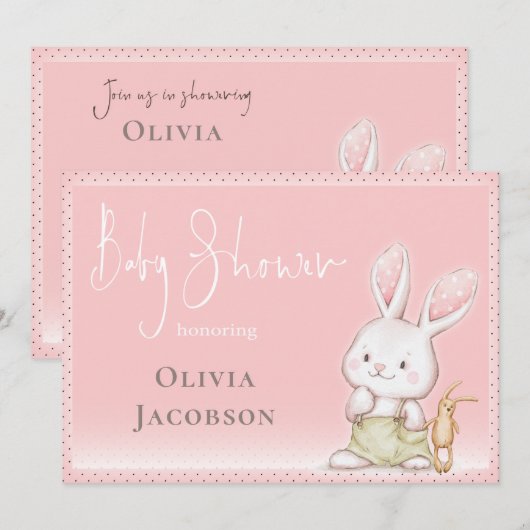 Cute Bunny Baby shower Kaart (Voorkant / Achterkant)