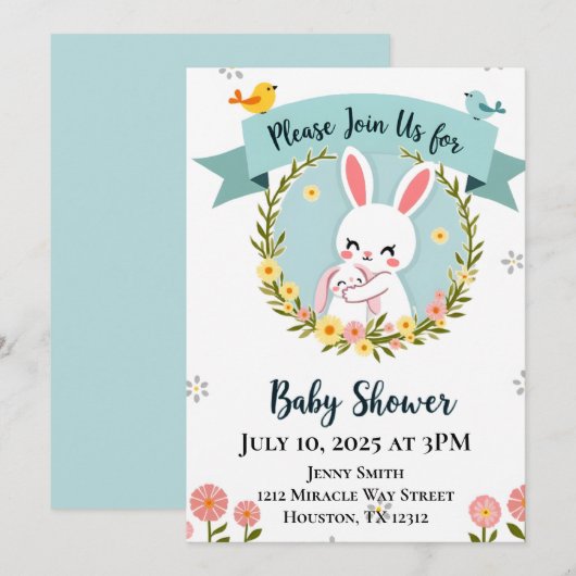 Cute Bunny Baby shower Kaart (Voorkant / Achterkant)