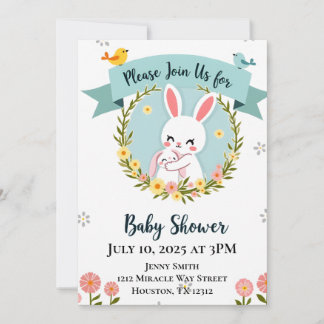 Cute Bunny Baby shower Kaart