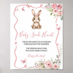 Cute Bunny Baby Shower Meisje Baby Sock Jacht Poster