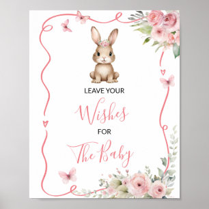 Cute Bunny Baby Shower Meisje Laat Je Wensen Poster