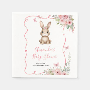 Cute Bunny Baby Shower Meisje Roze Bloem Papier Servet