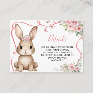 Cute Bunny Baby Shower Meisje Roze Bloemendetails Informatiekaartje