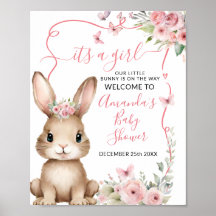 Cute Bunny Baby Shower Meisje Roze Bloemrijke Welk