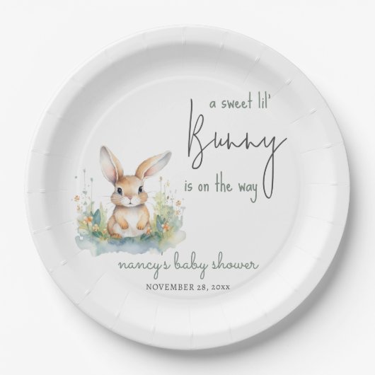 Cute Bunny Baby shower Papieren Bordje (Voorkant)