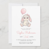 Cute Bunny Balloon Blush Pink Girls Baby Shower Kaart (Voorkant)