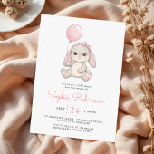 Cute Bunny Balloon Blush Pink Girls Baby Shower Kaart