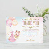 Cute Bunny Balloons Girl Baby shower Sprinkle Bedankkaart (Staand voorkant)