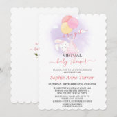 Cute Bunny Balloons Girl Virtual Baby shower Kaart (Voorkant / Achterkant)
