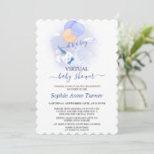 Cute Bunny Balloons Jongen Virtuele Baby Shower Kaart (Staand voorkant)