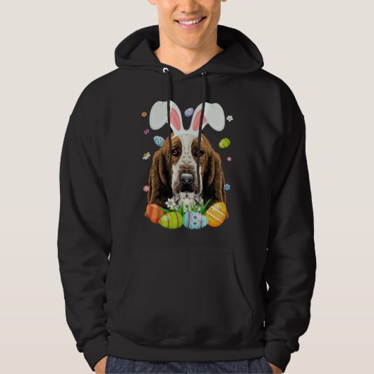 Cute Bunny Basset Hound Dog Head Easter Egg Happy  Hoodie (Voorkant)
