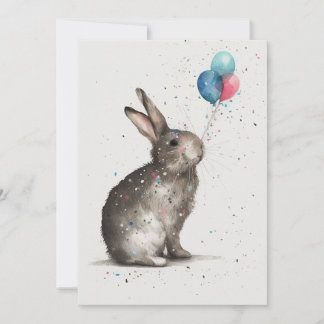 Cute Bunny Birthday Balloons Flat Wenskaart Bedankkaart