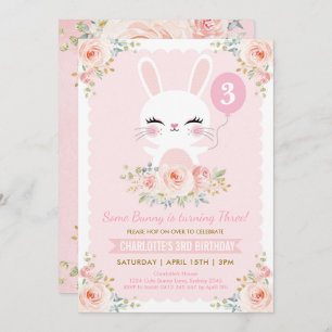 Cute Bunny Birthday Blush Pink Rose Rabbit Kaart